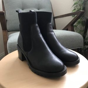 Almost new black heeled, leather Chelsea booties